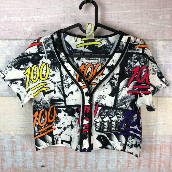 Topia Tops - Topia 100 Printed Cropped Baseball Jersey P4